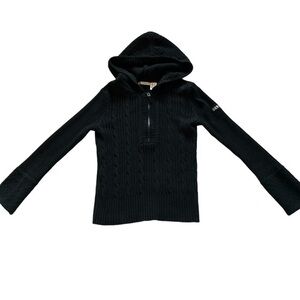 DKNY cable knit 3/4 zipper hooded sweater black sz small